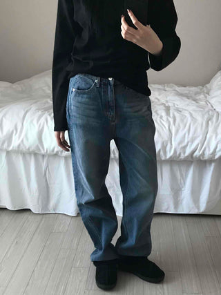 Vintage Washed Loose Fit Long Denim Pants