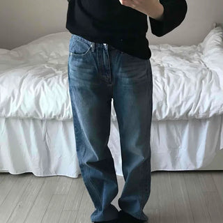 Vintage Washed Loose Fit Long Denim Pants