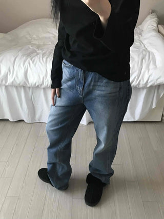 Vintage Washed Loose Fit Long Denim Pants