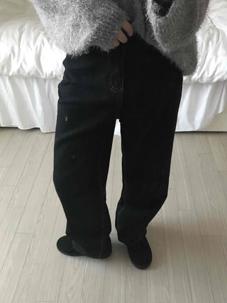 Loose Fit Semi-Balloon Denim Long Pants
