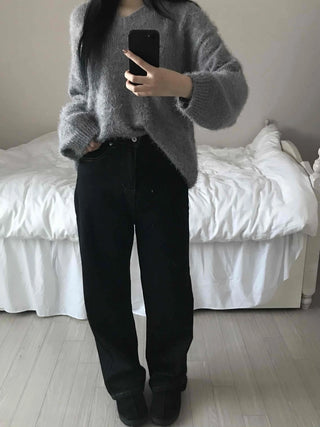 Loose Fit Semi-Balloon Denim Long Pants