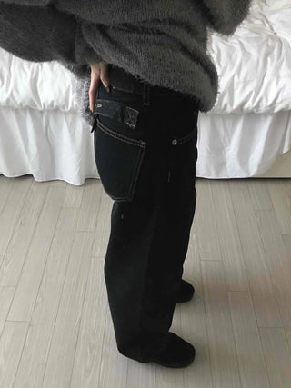 Loose Fit Semi-Balloon Denim Long Pants