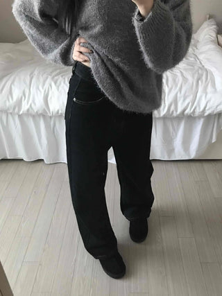 Loose Fit Semi-Balloon Denim Long Pants