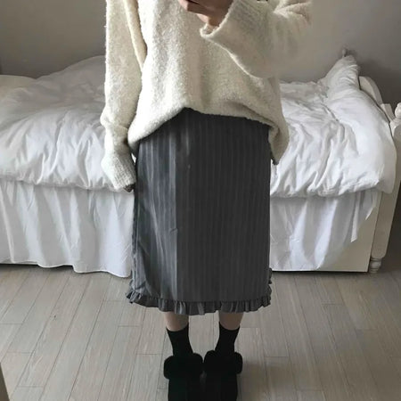 Shirred Banding Balloon Pleated Midi Skirt