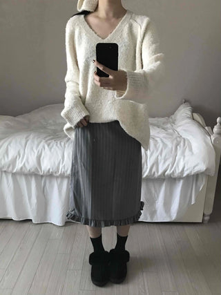 Shirred Banding Balloon Pleated Midi Skirt