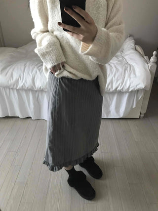Shirred Banding Balloon Pleated Midi Skirt