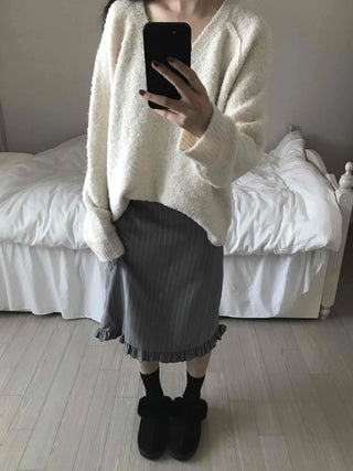Shirred Banding Balloon Pleated Midi Skirt