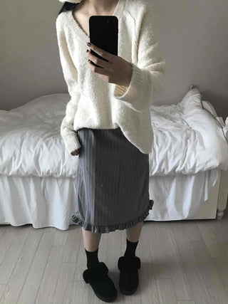 Shirred Banding Balloon Pleated Midi Skirt