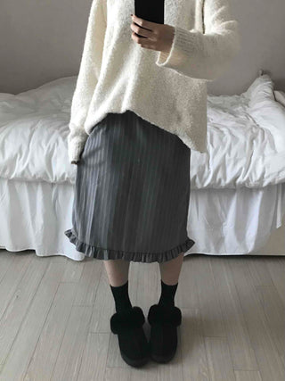 Shirred Banding Balloon Pleated Midi Skirt