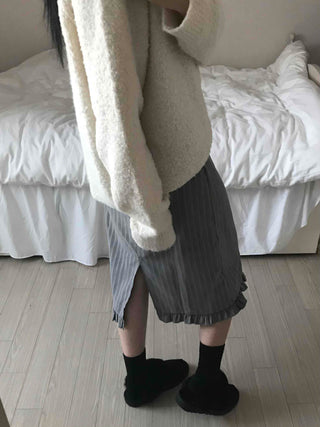 Shirred Banding Balloon Pleated Midi Skirt