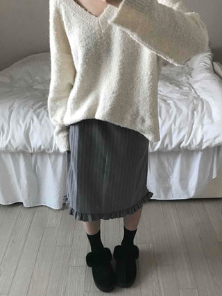 Shirred Banding Balloon Pleated Midi Skirt