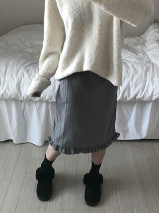 Shirred Banding Balloon Pleated Midi Skirt