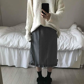 Shirred Banding Balloon Pleated Midi Skirt