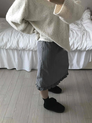 Shirred Banding Balloon Pleated Midi Skirt