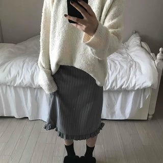 Shirred Banding Balloon Pleated Midi Skirt