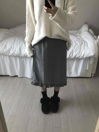 Shirred Banding Balloon Pleated Midi Skirt