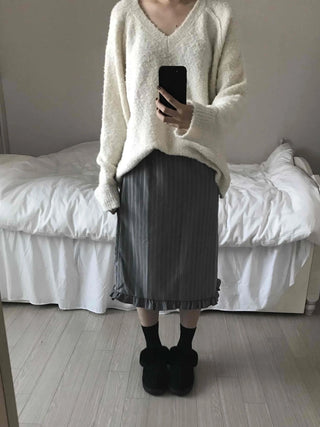 Shirred Banding Balloon Pleated Midi Skirt