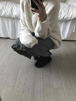 Shirred Banding Balloon Pleated Midi Skirt