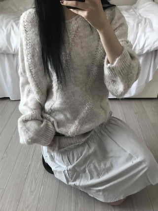 Fluffy Heathered Half-Neck Slim-Fit Knit