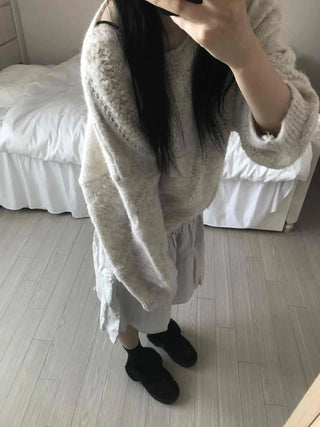 Fluffy Heathered Half-Neck Slim-Fit Knit