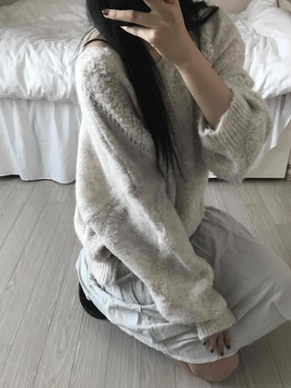 Fluffy Heathered Half-Neck Slim-Fit Knit