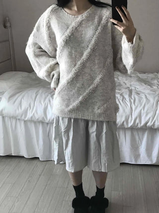 Fluffy Heathered Half-Neck Slim-Fit Knit