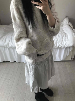 Fluffy Heathered Half-Neck Slim-Fit Knit