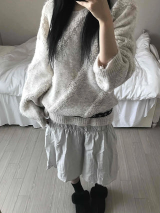 Fluffy Heathered Half-Neck Slim-Fit Knit