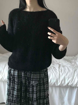 Cozy Heather Off-Shoulder Fluffy Knit