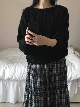 Cozy Heather Off-Shoulder Fluffy Knit