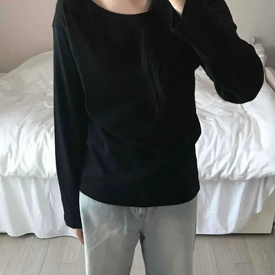 Velvet Texture Square Neck Balloon Sleeve Long Sleeve T-shirt