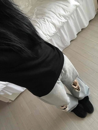 Velvet Texture Square Neck Balloon Sleeve Long Sleeve T-shirt