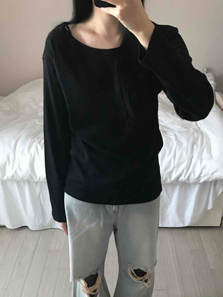 Velvet Texture Square Neck Balloon Sleeve Long Sleeve T-shirt