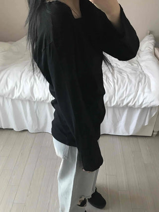 Velvet Texture Square Neck Balloon Sleeve Long Sleeve T-shirt