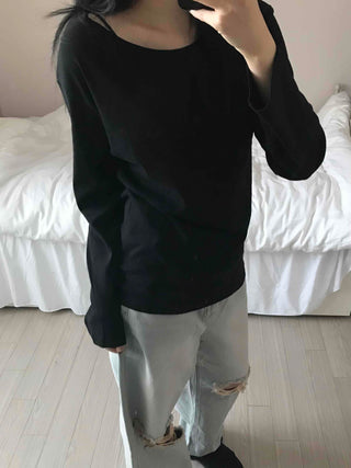 Velvet Texture Square Neck Balloon Sleeve Long Sleeve T-shirt
