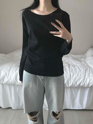 Velvet Texture Square Neck Balloon Sleeve Long Sleeve T-shirt