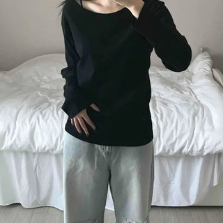 Velvet Texture Square Neck Balloon Sleeve Long Sleeve T-shirt