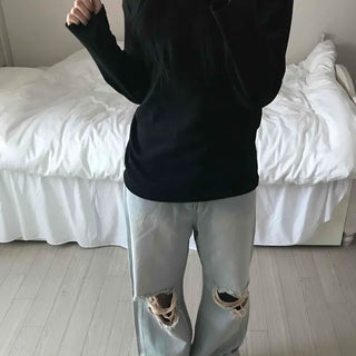Velvet Texture Square Neck Balloon Sleeve Long Sleeve T-shirt