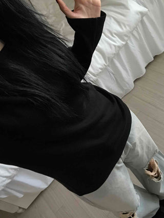 Velvet Texture Square Neck Balloon Sleeve Long Sleeve T-shirt