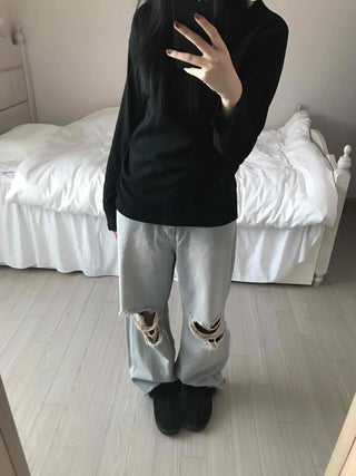 Velvet Texture Square Neck Balloon Sleeve Long Sleeve T-shirt