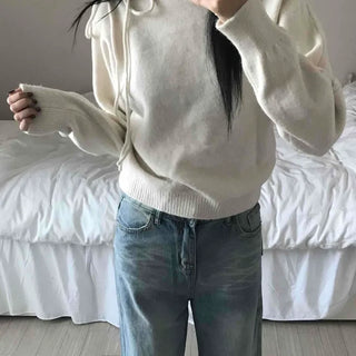 Puff See-through Shoulder Ribbon Detail Crop Knit
