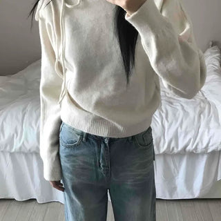 Puff See-through Shoulder Ribbon Detail Crop Knit
