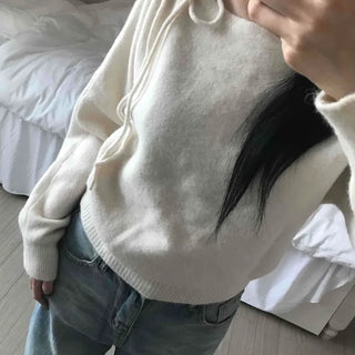 Puff See-through Shoulder Ribbon Detail Crop Knit