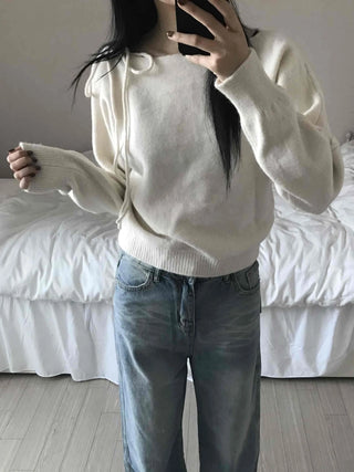 Puff See-through Shoulder Ribbon Detail Crop Knit