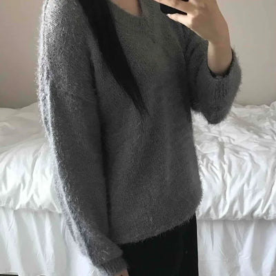 Cozy Fuzzy V-Neck Oversized Knit