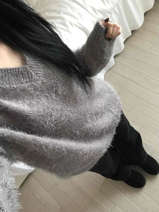 Cozy Fuzzy V-Neck Oversized Knit