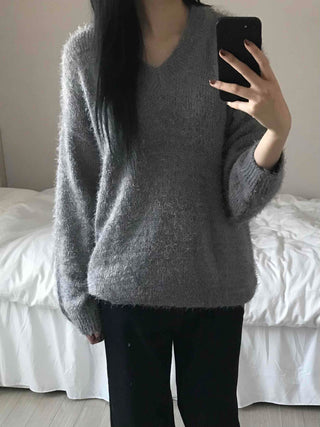 Cozy Fuzzy V-Neck Oversized Knit