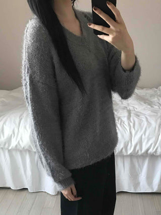 Cozy Fuzzy V-Neck Oversized Knit