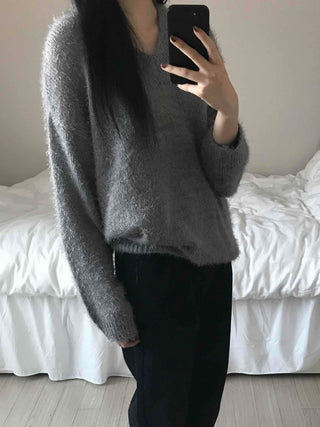 Cozy Fuzzy V-Neck Oversized Knit