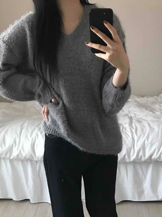 Cozy Fuzzy V-Neck Oversized Knit